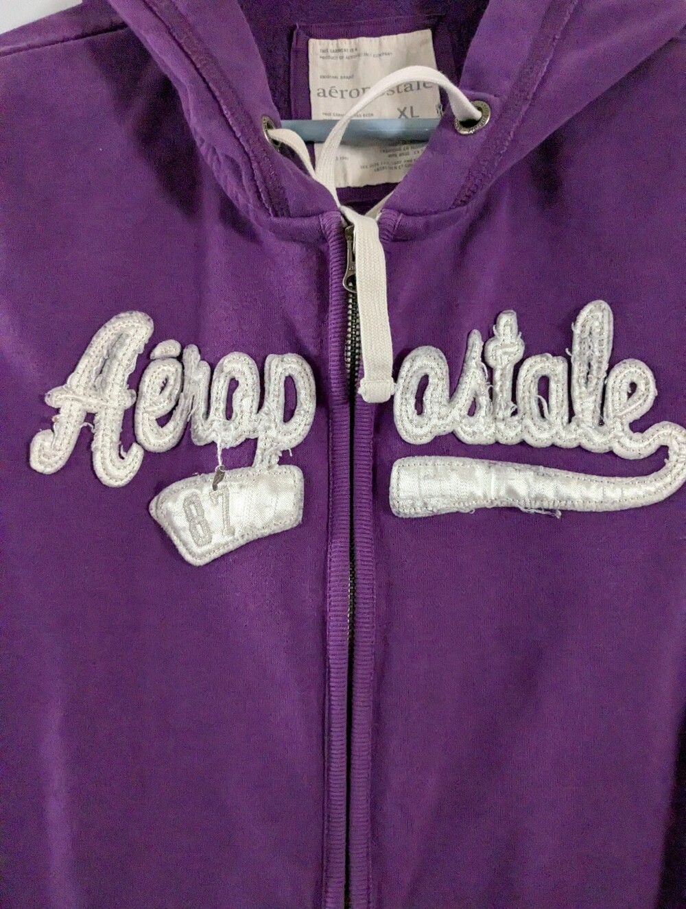 Aeropostale Purple Full-Zip Hooded Sweatshirt XL - Picture 2 of 4